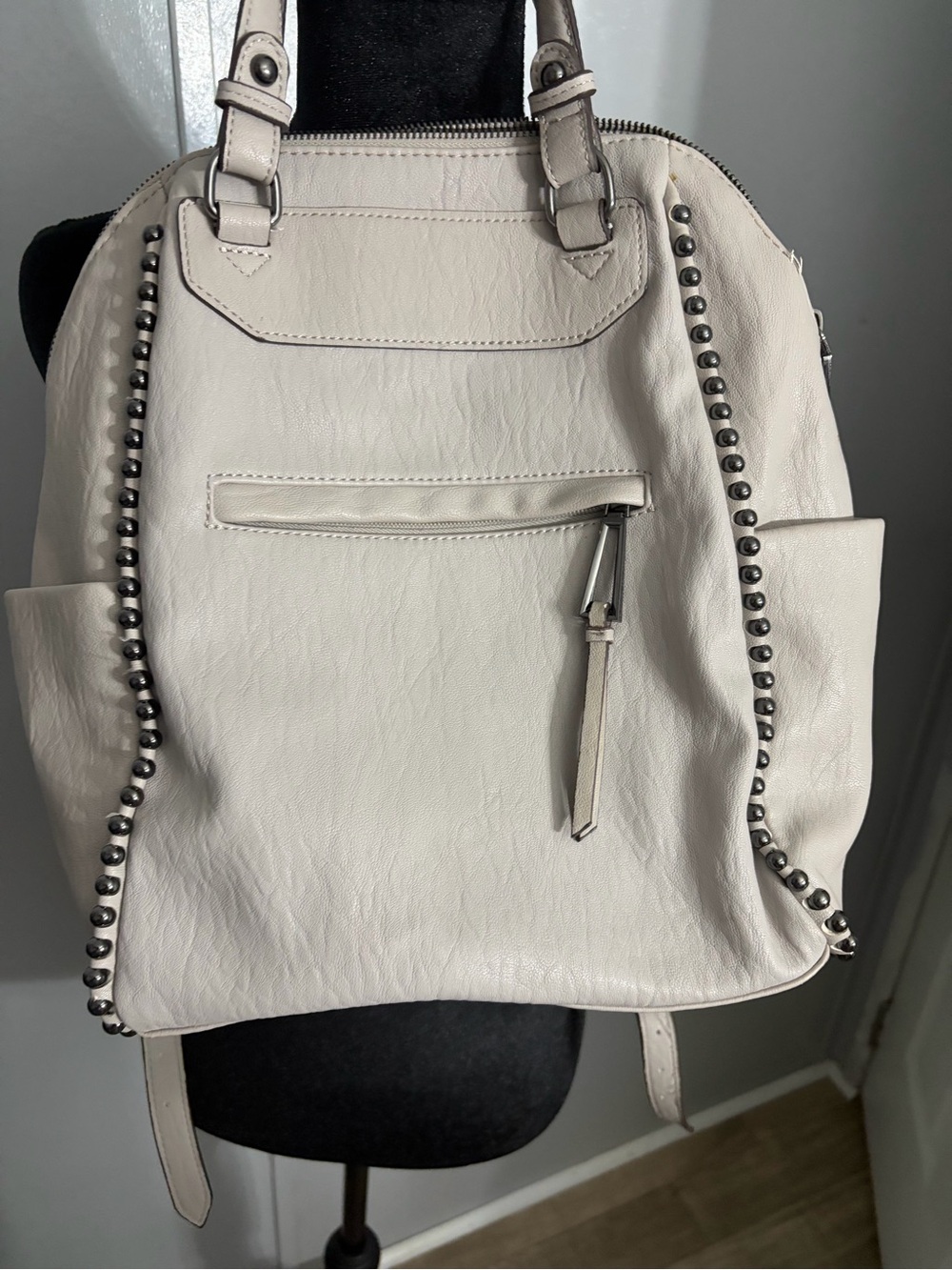 Jessica Simpson Leather Stud-Trim Backpack - Light Grey